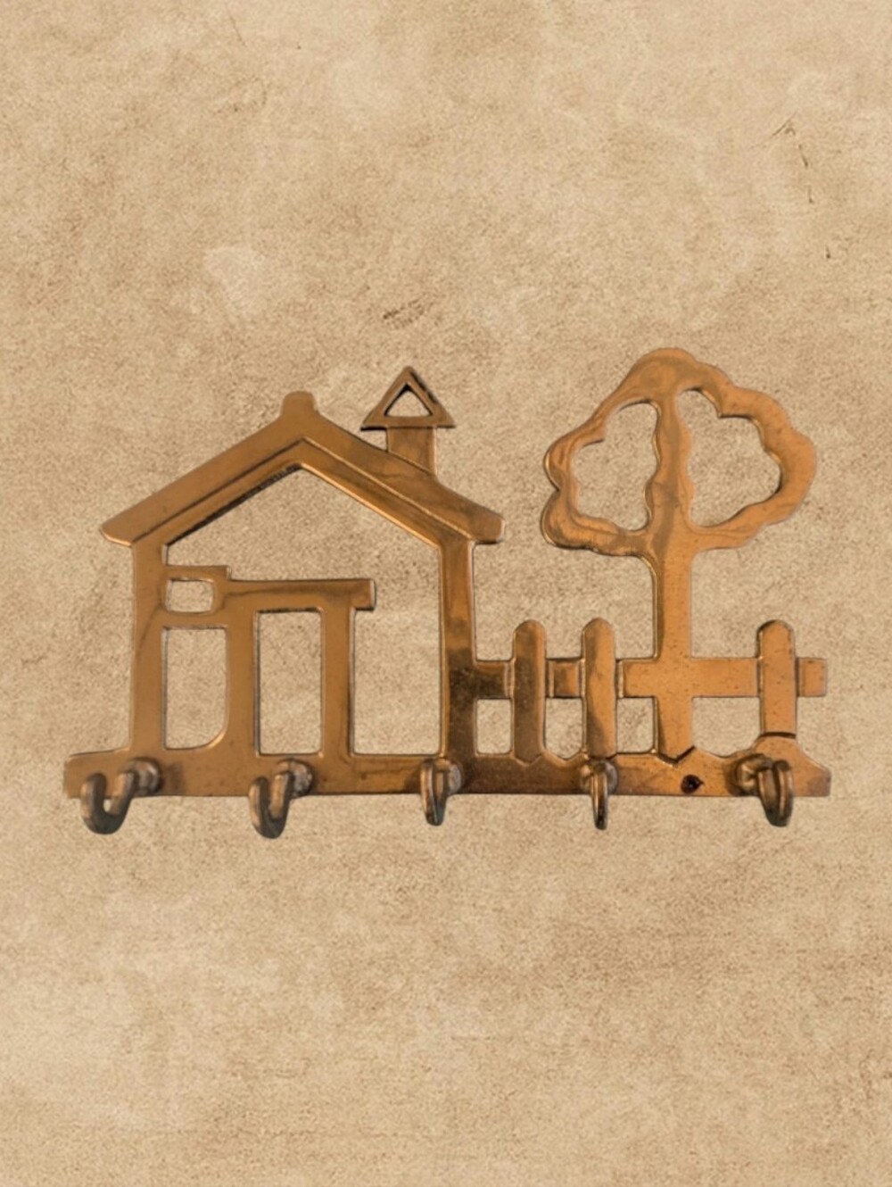 Brass Home & Tree Wall Key Rack